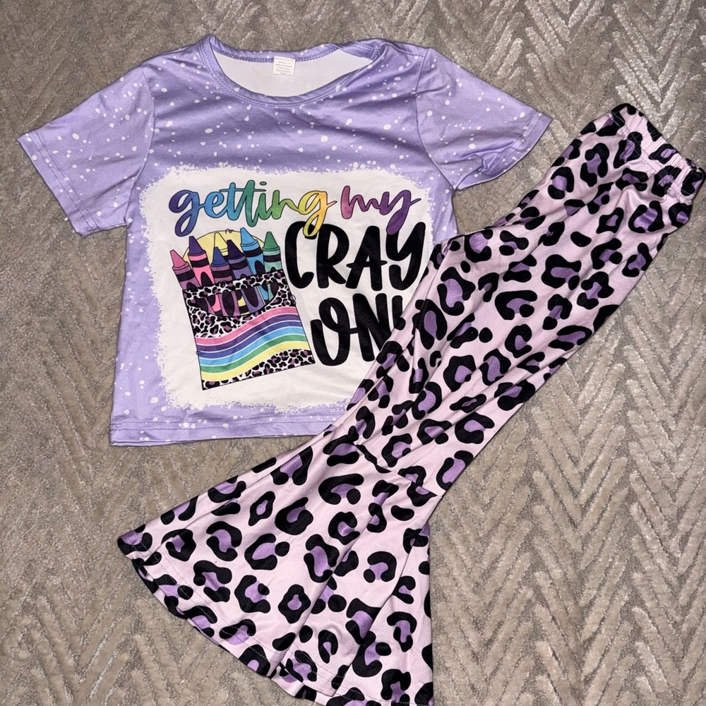 Purple Graphic Tee and Leopard Print Pants Set